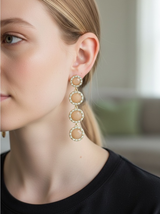 Jewelry - 7/17 Gold-Tone Crystal Hoop Drop Earrings - Elegant Four-Ring Design